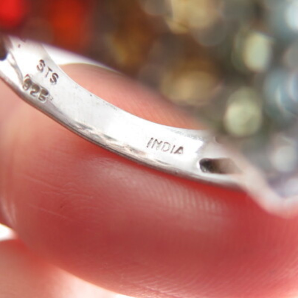 CHUCK CLEMENCY 925 Sterling Silver Real Round-Cut Multi-Color Gem Ring Size 8.25 - Picture 8 of 9